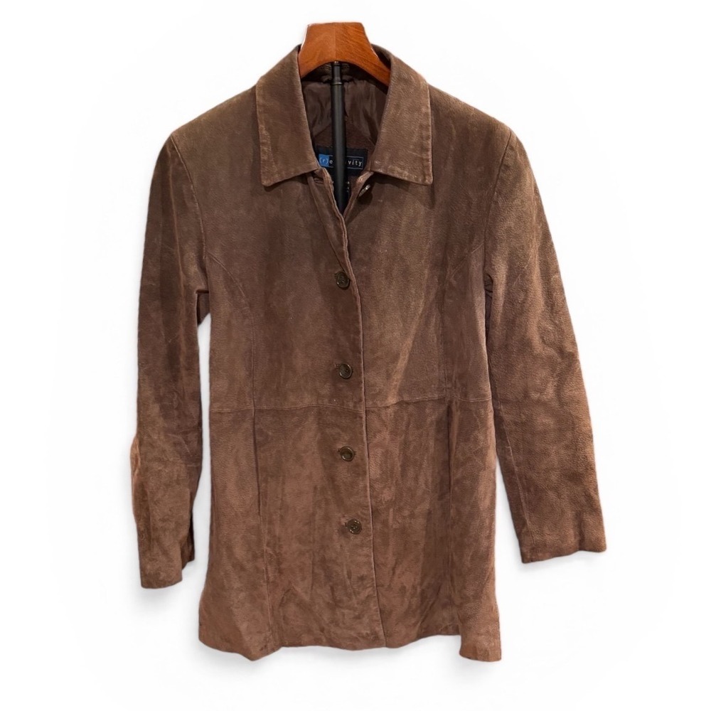 Vtg Y2K Relativity Womens Brown Genuine Suede Leather Jacket Button minimalist M
